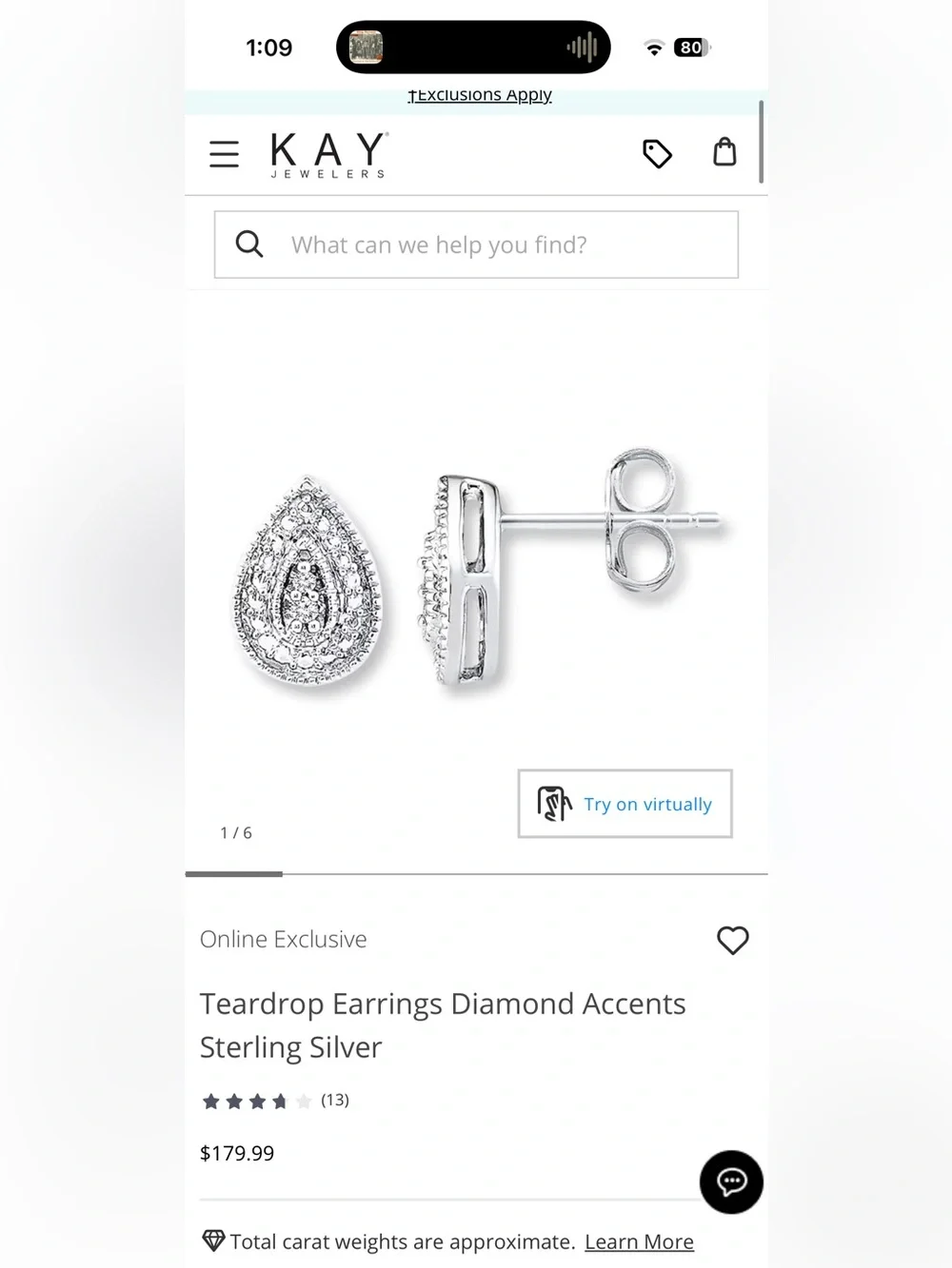 Kay Jewelers Silver & Lab Created Diamond Tear Drop Pavé Stud Earrings